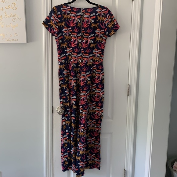 ModCloth Cat floral Print Jumpsuit size S‎ navy pockets linen navy summer party - Picture 7 of 14